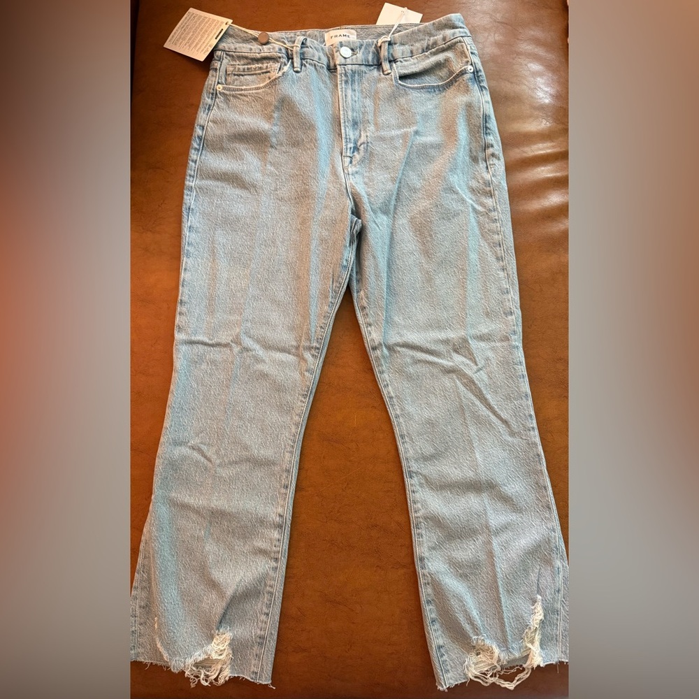FRAME Le Super High Crop Bootcut Jeans Distressed Raw Hem Size 31 NWT $320 MSRP - Picture 5 of 10